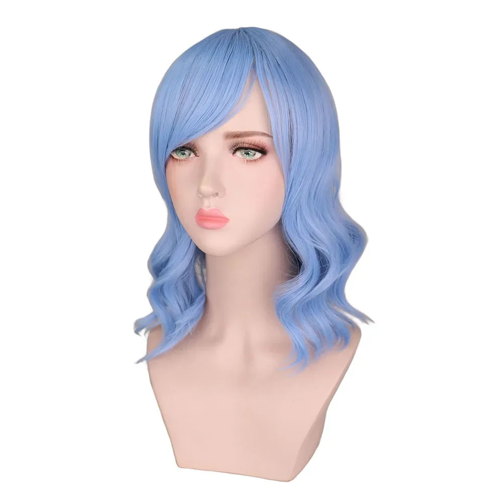 QQXCAIW Short Wave Wigs For Women African American Hair Cosplay Party  Blue Red Pink White Heat Resistant Synthetic Hair Wig