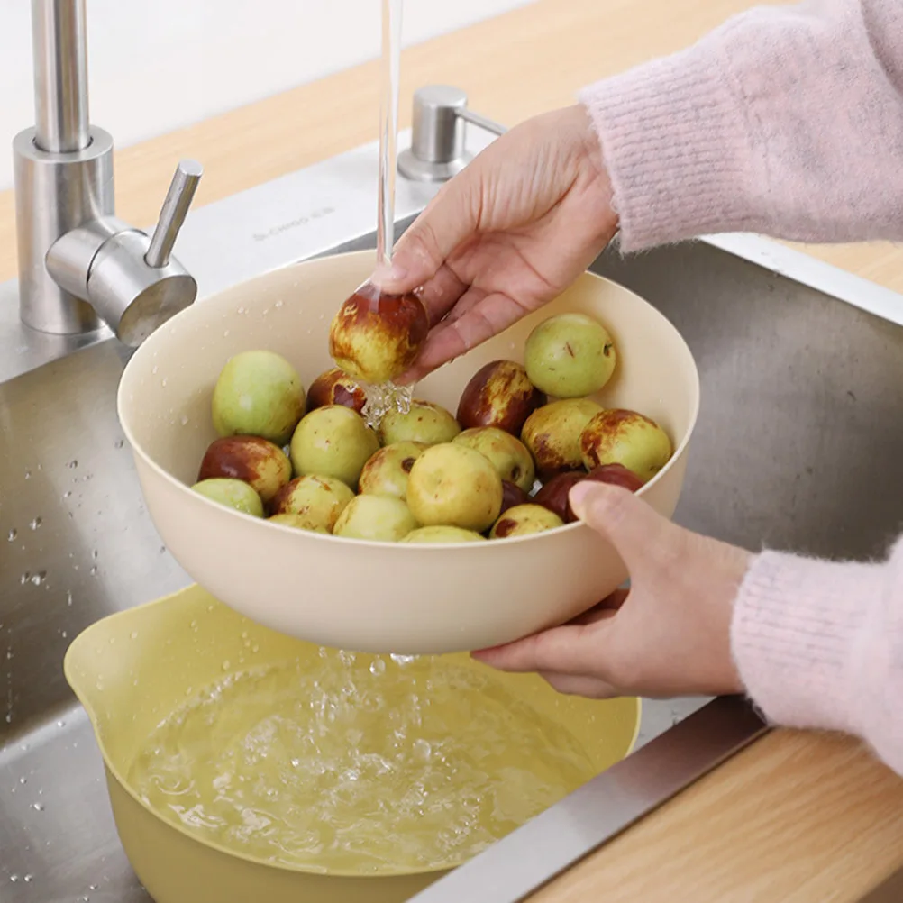 

Kitchen Strainer Plastic Colander with Pour Spout Multipurpose Food Washing Basin Vegetable Fruit Storage Holder Double-Layer