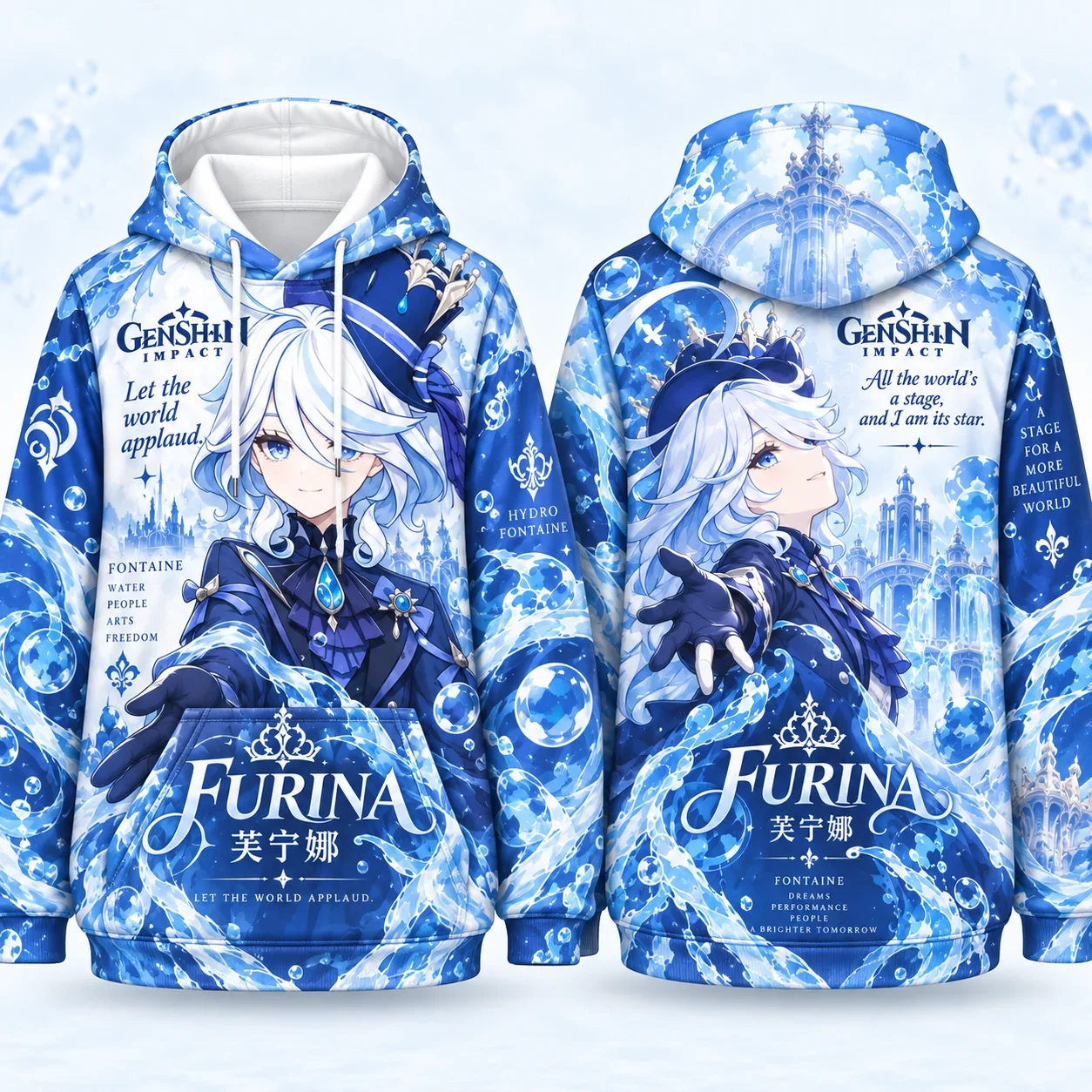 Genshin Impact Furina 3D Print Hoodie Unisex Game Character Double Sided Pullover Sweatshirt Y2k Hoodies for Men Anime Hoodie