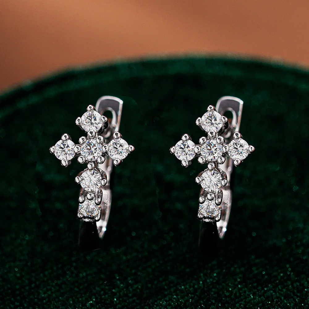 

925 Sterling Silver Cross Moissanite Earrings for Women Hip Hop Style Ear Cuffs Fashion Trendy Jewelry Perfect for Everyday Wear
