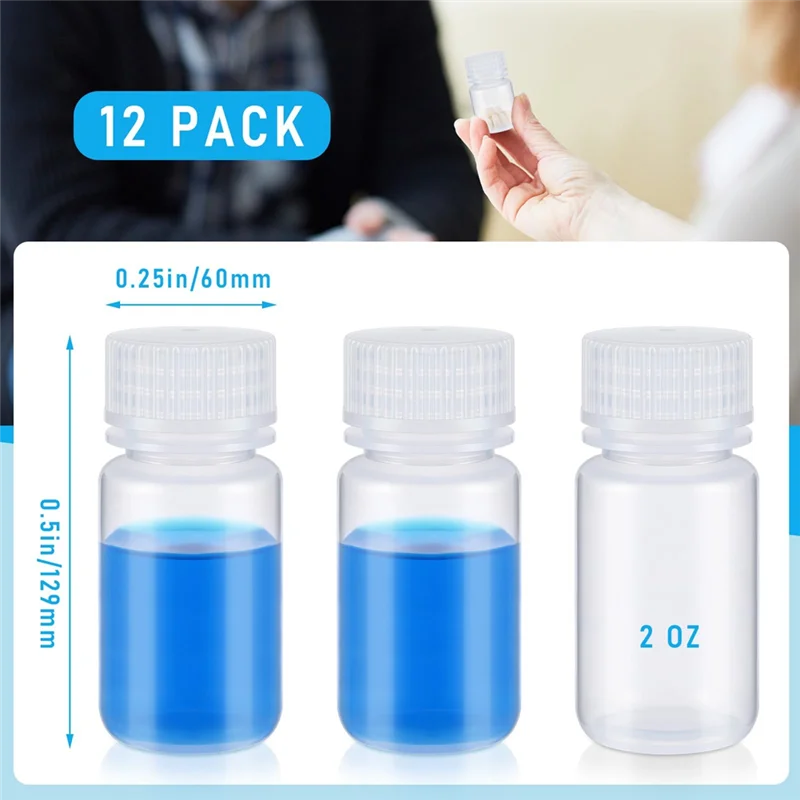 A005-12 pièces bouteille de pilule bouteilles d'échantillon bouteille de réactif à large bouche en plastique avec bouchons à vis conteneurs d'échantillon