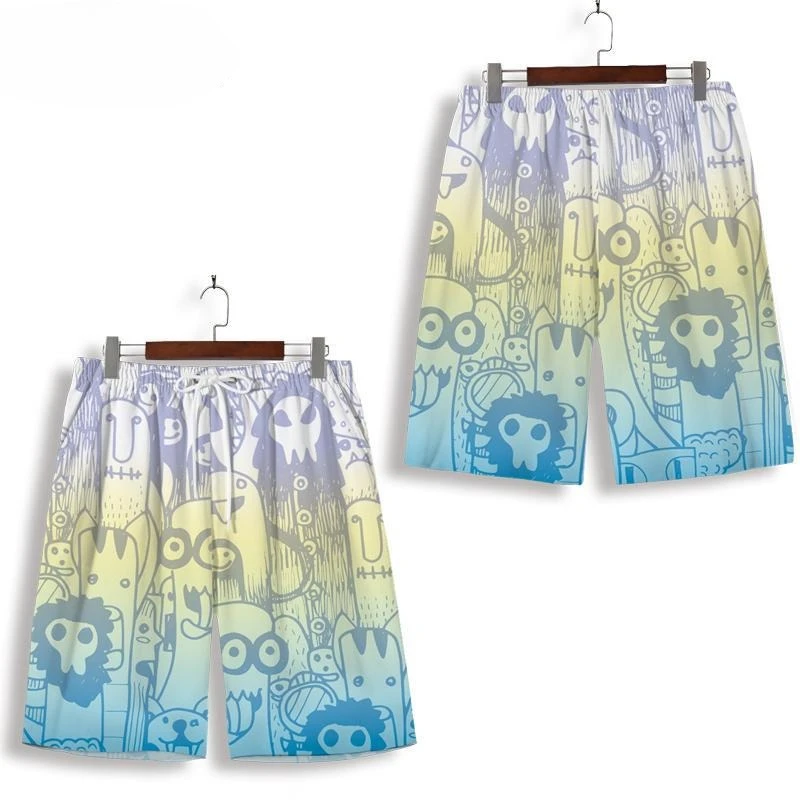 Gradient 3D Casual Shorts for Children and Men, 2026 New Summer Ins Trendy Brand Thin Beach Vacation Shorts