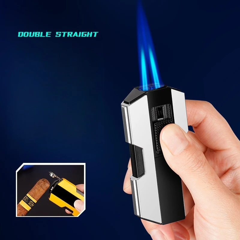 

Metal New Warship Mecha with Windproof Dual Direct Spray Blue Flame Butane Gas Lighter with Cigar Cutter Portable Cigar Lighters