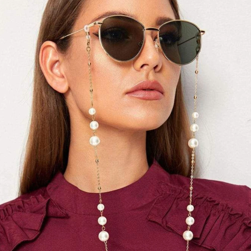 

Elegant Sunglass Chain Beaded Pearl Chain Eyeglass Lanyard Holder Strap Silicone Loops Women Necklace Outside Casual Accessory