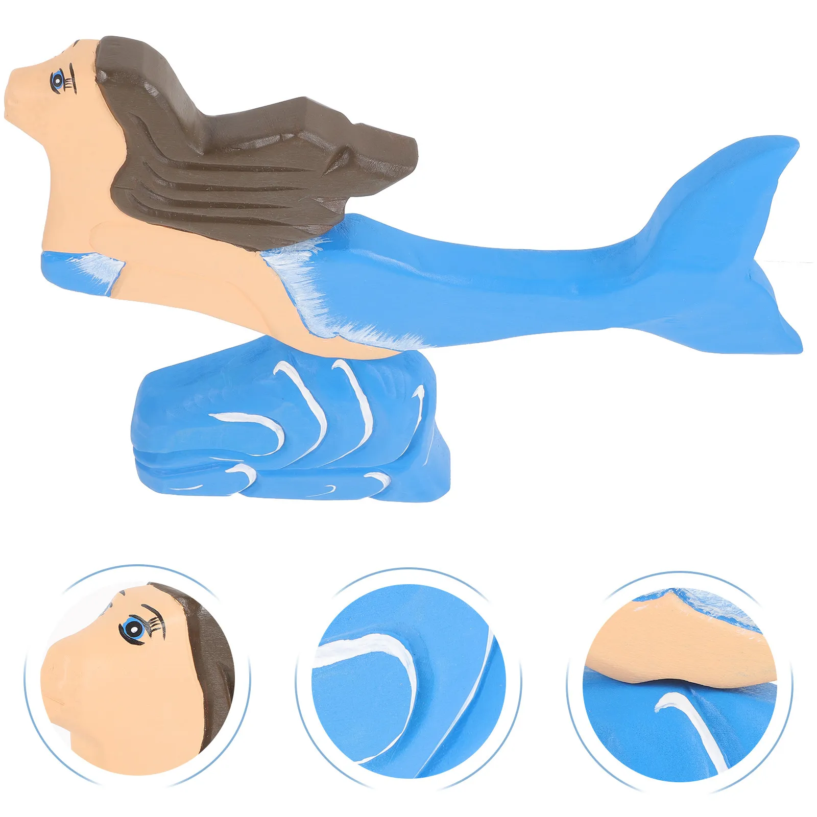 Wooden Mermaid Statue, Hand-Carved & Polished, Lifelike Desktop Decor for Bookshelf, Living Room, Home Ornament
