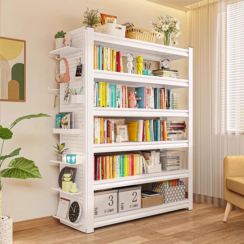 Steel bookshelf, simple multi-layer floor-to-ceiling integrated wall shelf, household storage shelf, wrought iron student