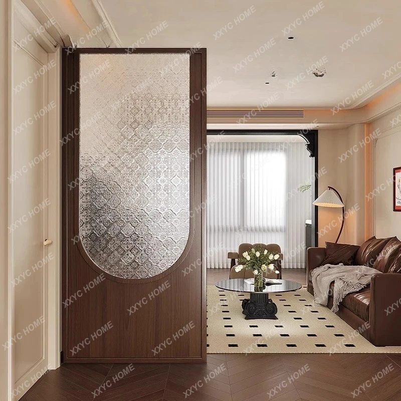 

HMJMedieval Begonia Glass Solid Wood Screen Partition Living Room Entrance Entrance Home Dining Room Entrance Door Block
