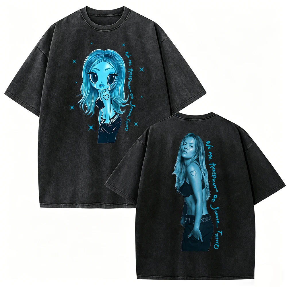 Karol G No Me Arrepiento De Sentir Tanto Album Washed T-shirt Vintage Women Man Cotton Acid Wash Streetwear T-shirt