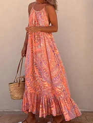 Summer Beach Style Women Ruffles Dress Patchwork Backless Off spalla Lady Long Dress Holiday Casual abiti larghi senza maniche