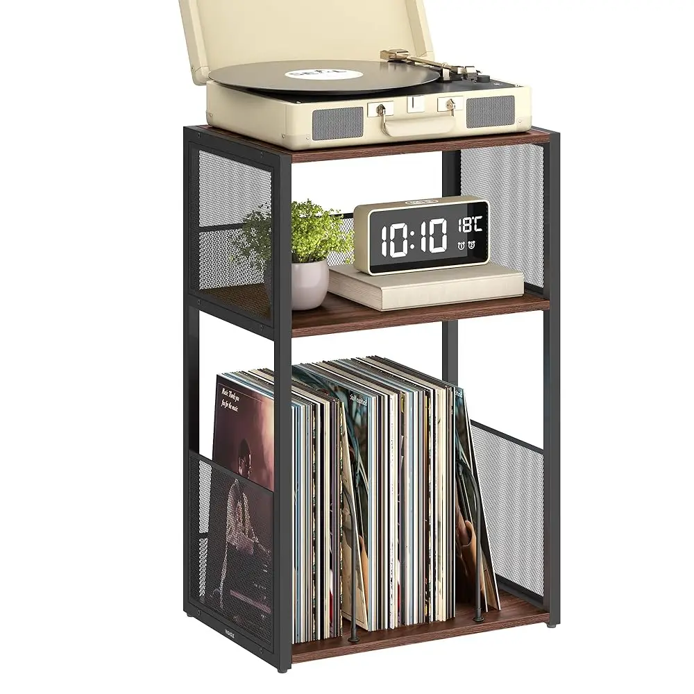 

Record Player Stand, 3-Tier Side Table, Vinyl Record Storage Up To 100 Albums, End Table For Living Room, Bedroom, Natural