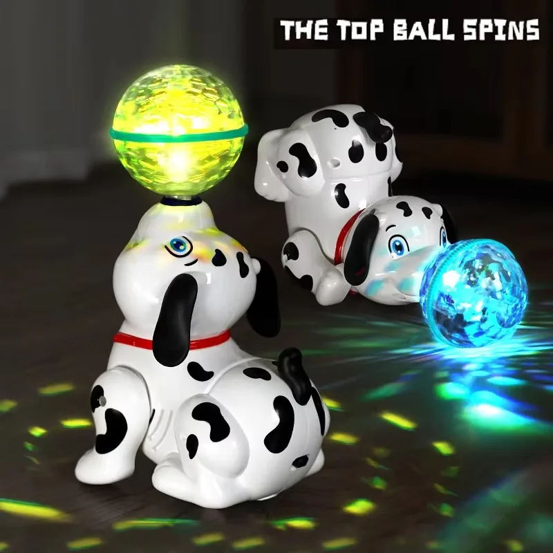 Spinning Dalmatian Toys Bump and Go Dancing Dog with Ball Music & Colorful Flashing Lights for Small Babies Infant Toddlers