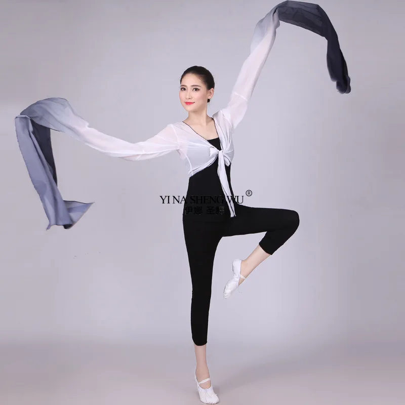 

Female Chinese Classical Tibetan Dance Costume Chinese Style Woman Faux Silk Hanfu Long Sleeves Yangko Dance Top