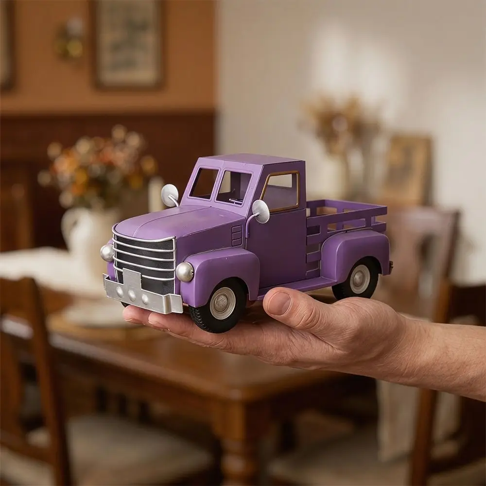 Handmade Christmas Truck Ornament Large Size Metal Craft Snow Truck Figurine Wrought Iron Vintage Wrought Iron Car Ornament