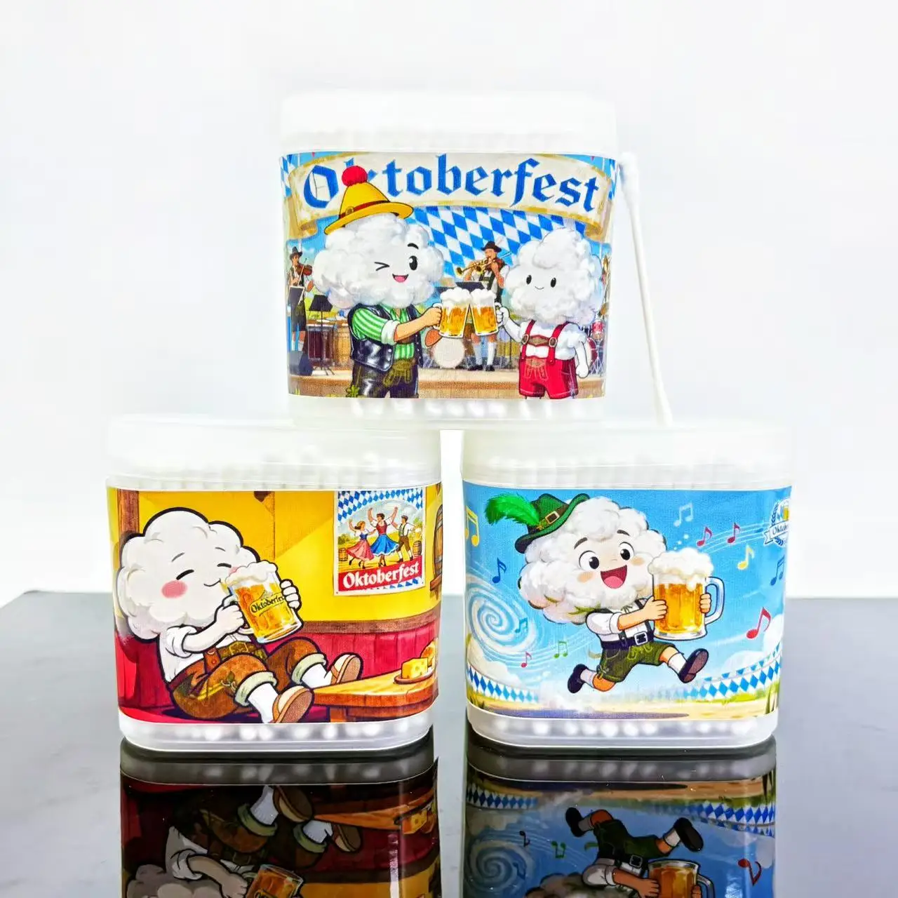 600개 옥토버페스트 테마 양쪽 끝 면봉, '옥토버페스트' 요소가 있는 창의적인 나선형 원형 면봉 스틱