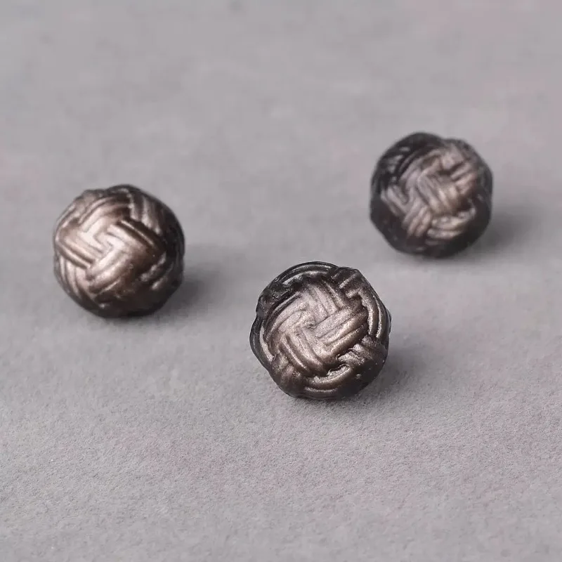 Natural obsidian silver obsidian through-hole pom-pom DIY handmade beaded accessories