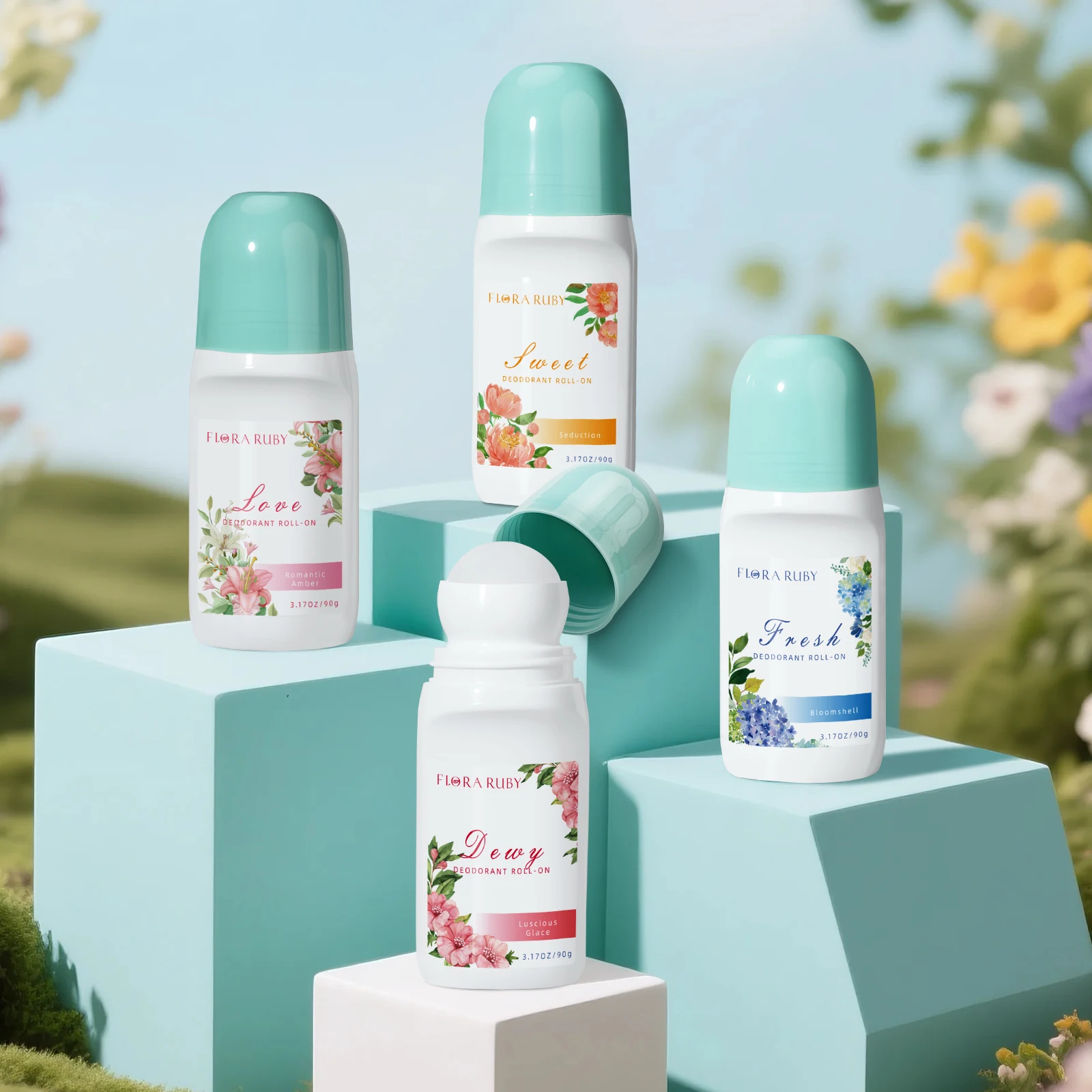

Flora Ruby Aluminum Free Deodorant Roll On 48h Odor Protection Stick, 4.3 OZ Each, Fade off Odors, Underarm Deodorizer