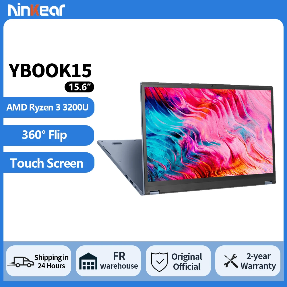 Ninkear YBOOK15 Ordinateur Portable AMD Ryzen 3 3200U 15,6 Pouces Écran Tactile FHD IPS 1920×1080 Rotation 360° 16GB+512GB Clavier Rétroéclairé Windows 11