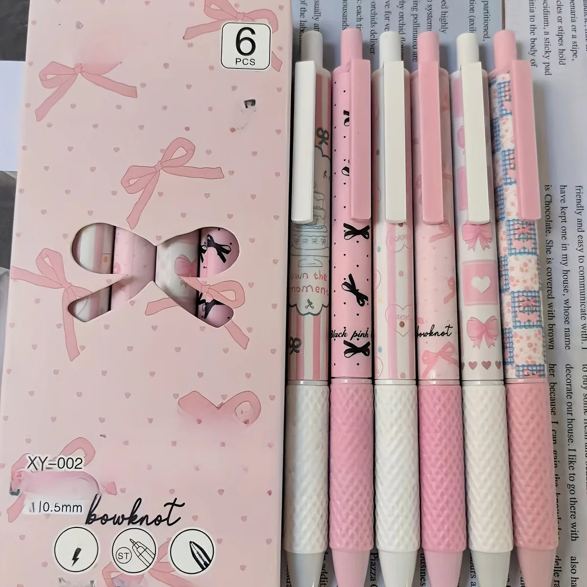 6-Piece Pink Bow 0.5mm Retractable Gel Pens 5