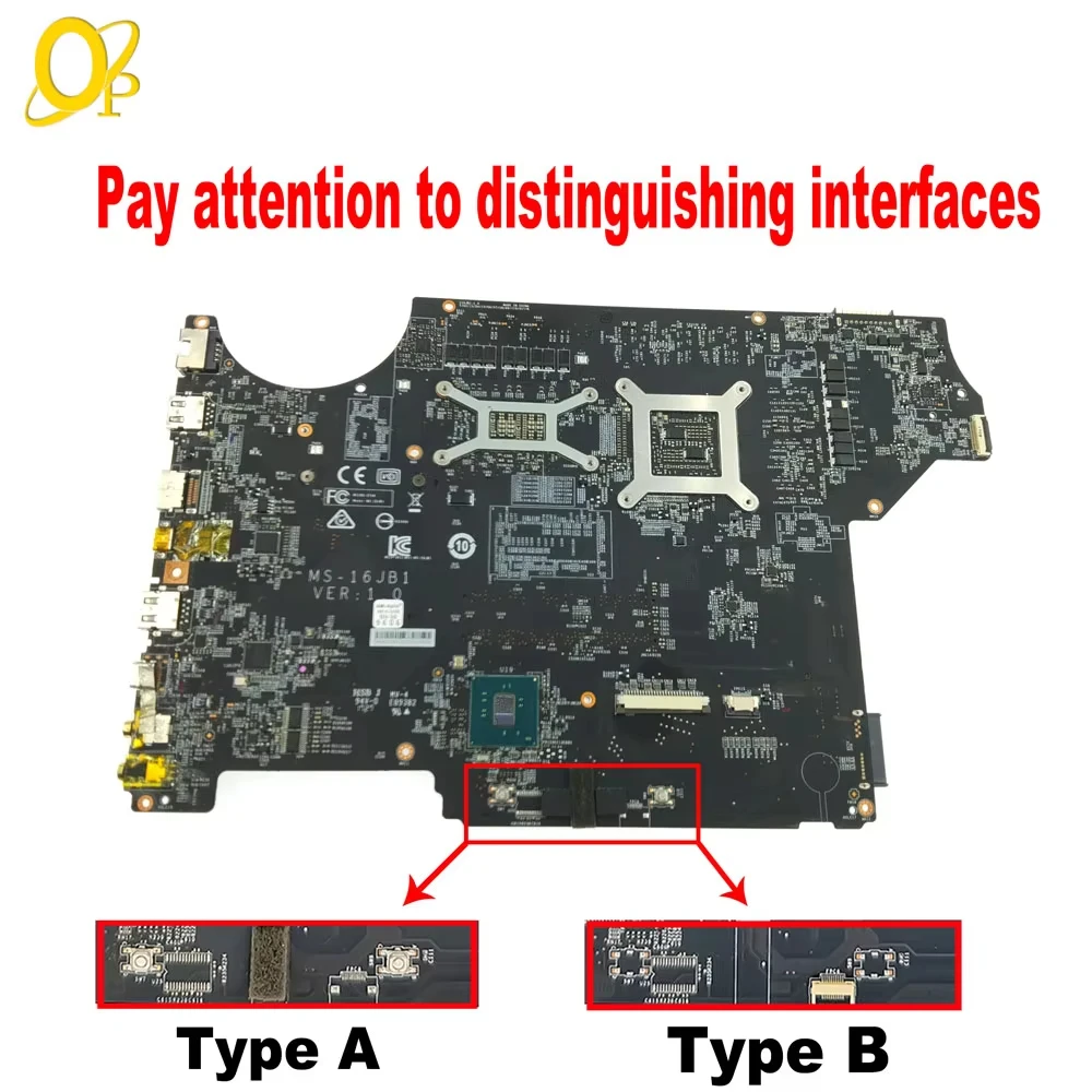 MS-16JB1 Mainboard for MSI MS-16JB GE62 GV62VR GE72VR laptop motherboard i5 i7-7th Gen CPU GTX1060 3GB/6GB GPU DDR4 fully tested