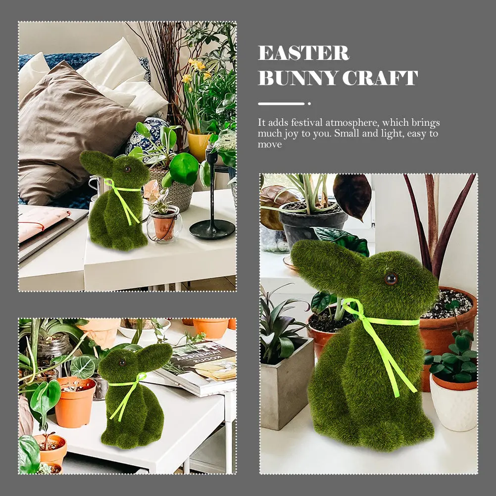 

2Pcs Flocking Rabbit Decorations Bright Green Easter Bunny Statue for Home Garden Lawn Easter Table Office Yard Ornament