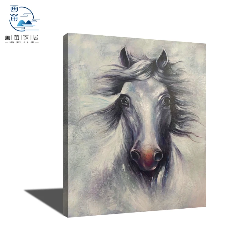 Living Room Home Decor Modern Animal Hand Horse Head Black Horse Oil Painting Paintings Pictures