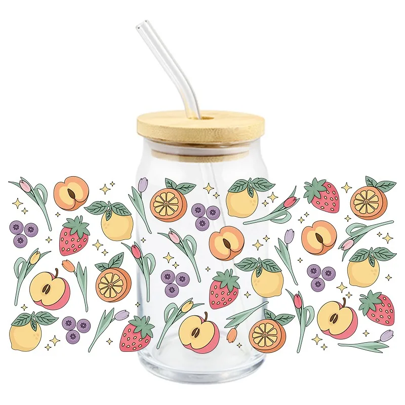 3D Fruits Catoon UV DTF Wraps Cup 16oz Summer Theme Transfer Sticker Hot Sale Durable Waterproof Decals Fashion Design