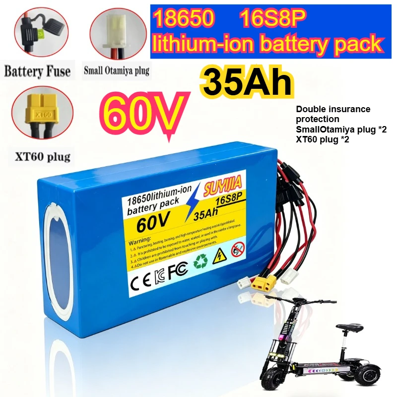 

60V 35Ah 16S8P 18650 Li-Ion Battery Pack with BMS XT60 Plug for Pedalboard High Capacity Replacement Battery BMS for Motorcycles