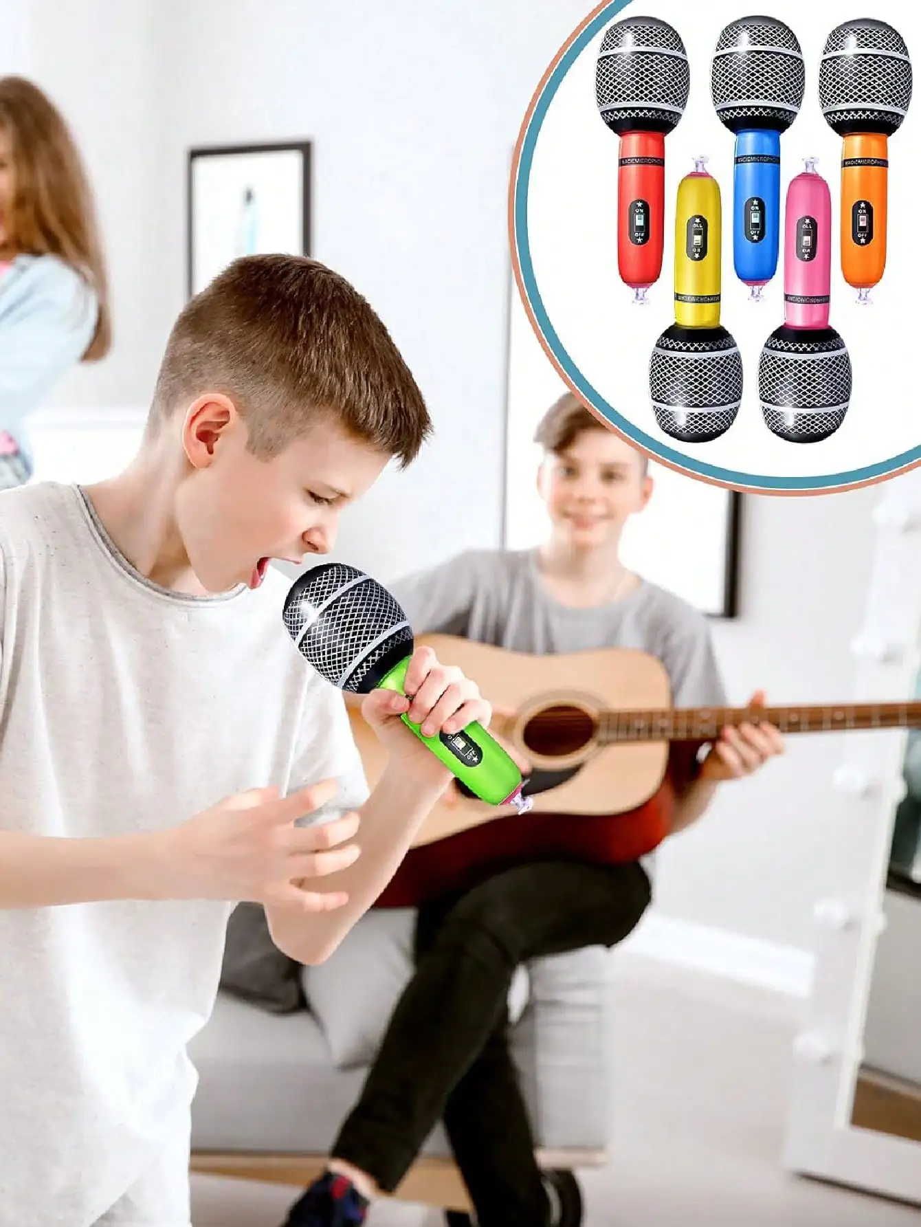 6pcs-Inflatable Microphones Assorted Colors Inflatable Microphone Props Plastic Toys for Concert Themed Party