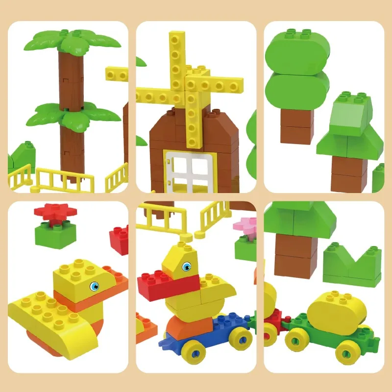 Blocos de construção de trem de empilhamento para crianças bloco de construção de fazenda de pato com 94 peças crianças pré-escolar educacional engraçado brinquedo criativo