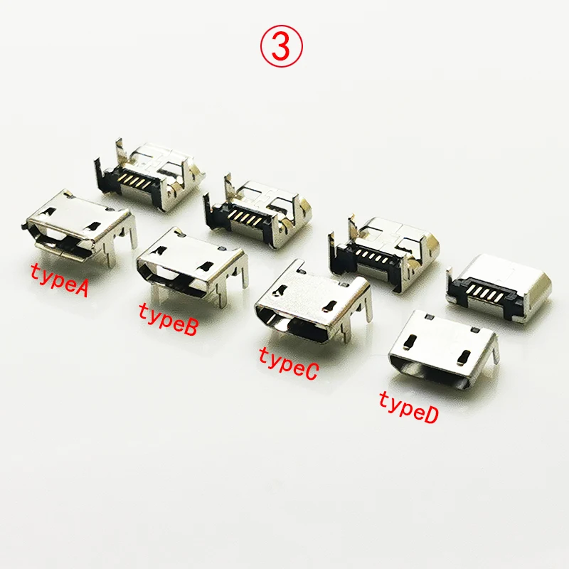 10PCS Micro USB Connector B Type Female Jack 5Pin Long Pin 4FEET DIP FLAT/WARPED MOUTH L=6.0/6.6mm