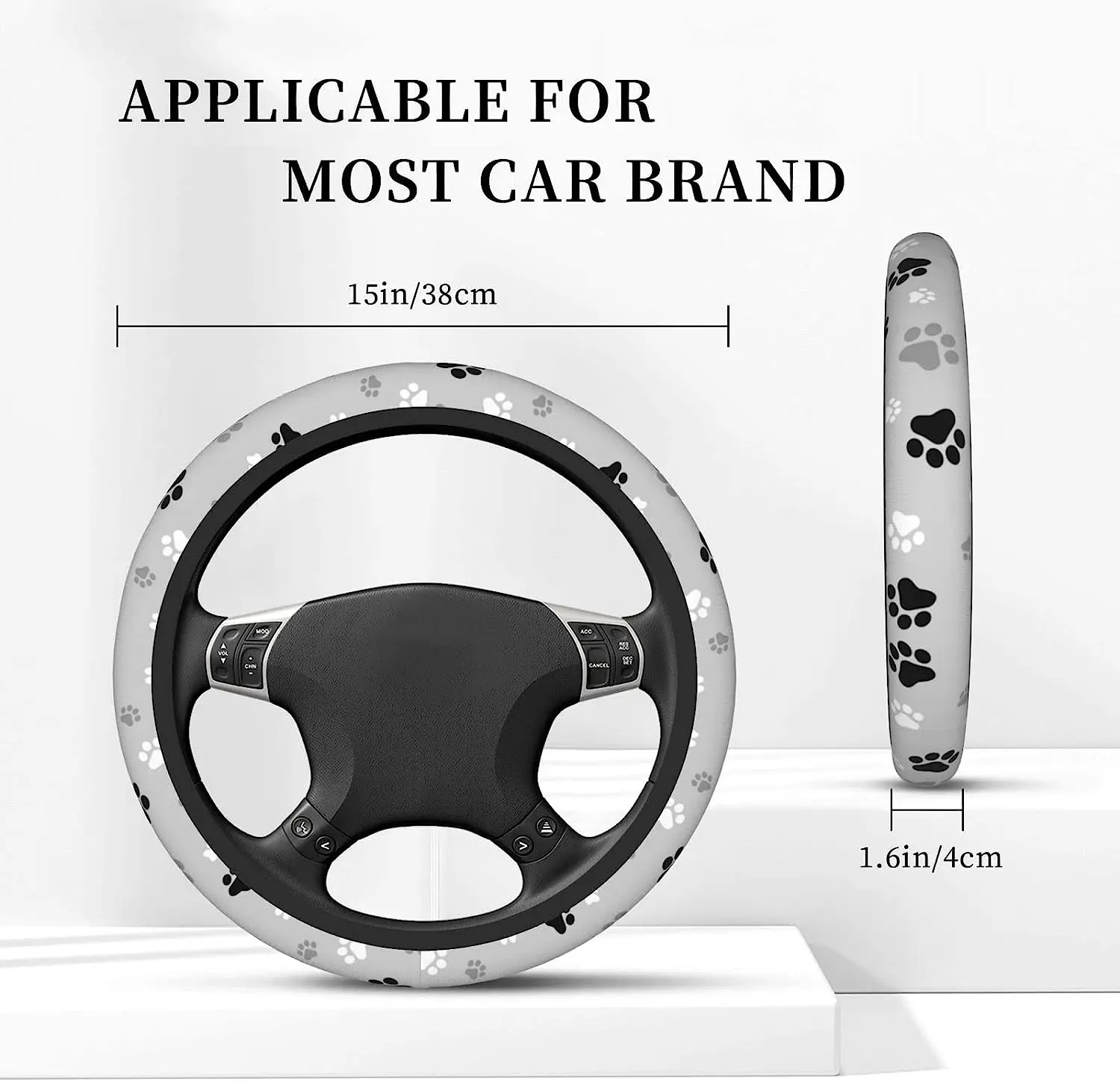 Dog Paw Print Steering Wheel Cover para meninas e mulheres, Universal 15 Polegada, Neoprene, Auto, Interior, Acessórios de carro