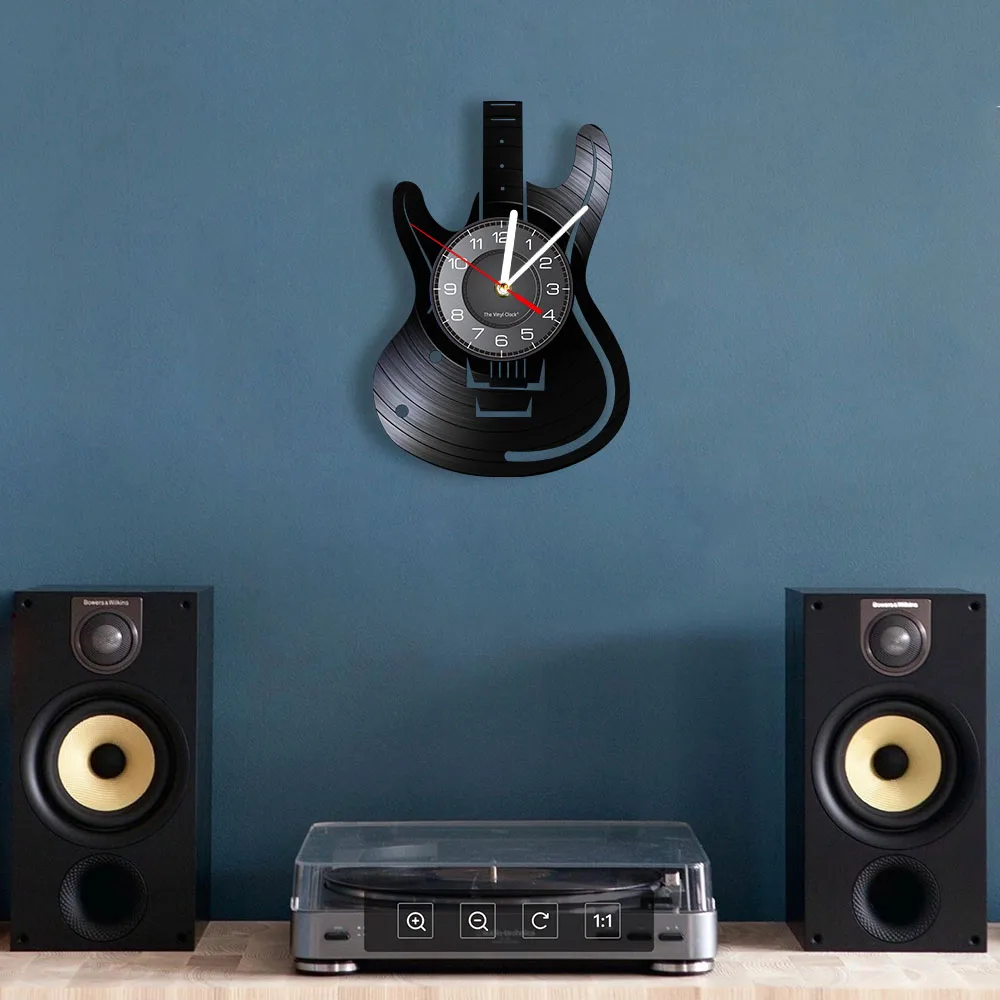 Guitar Wall Clock Guitarist Vintage Vinyl Record Wall Clock Rock n Roll Music Lover Studio Wall Art Decor Guitar Players Gift