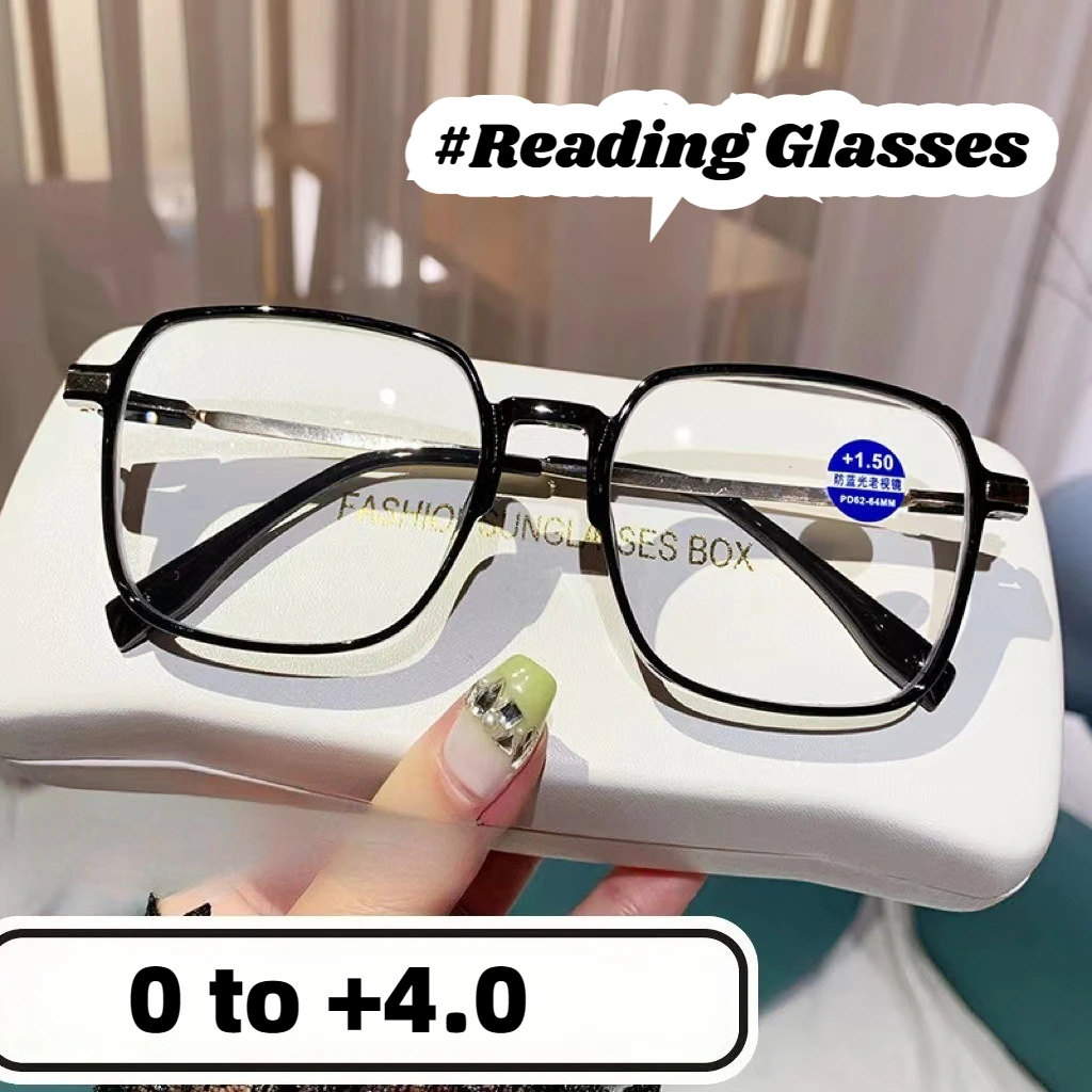 Vintage Square Frame HD Anti-blue Light Presbyopia Glasses Transparent Lenses Middle-aged and Elderly Fashion Reading Glasses