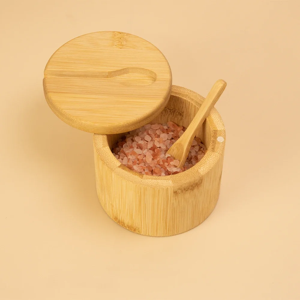 

Natural Bamboo Salt & Pepper Condiment Set with Magnetic Lid Elegant Wooden Salt Pepper Jars Sugar Container Spice Storage Pot
