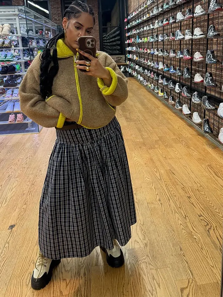 

Patchwork Women Coat Chic Long Sleeve Pockets Zipper Turn-down Female Knitting Jacket Casual Spring Autumn Streetwear