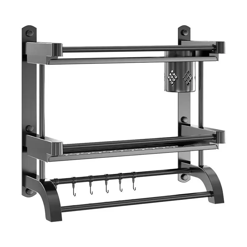 

Hot Selling Black Stainless Steel Knife Holder Thickened Wall-mounted Chopsticks Tube Kitchen Storage Rack Shelves