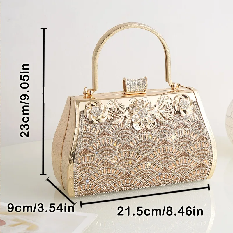 Diamond Setting Women's Golden Acrylic Evening Bag Glitter Rhinestones Hard Box Banquet Handbag Evening Bag Prom Clutches