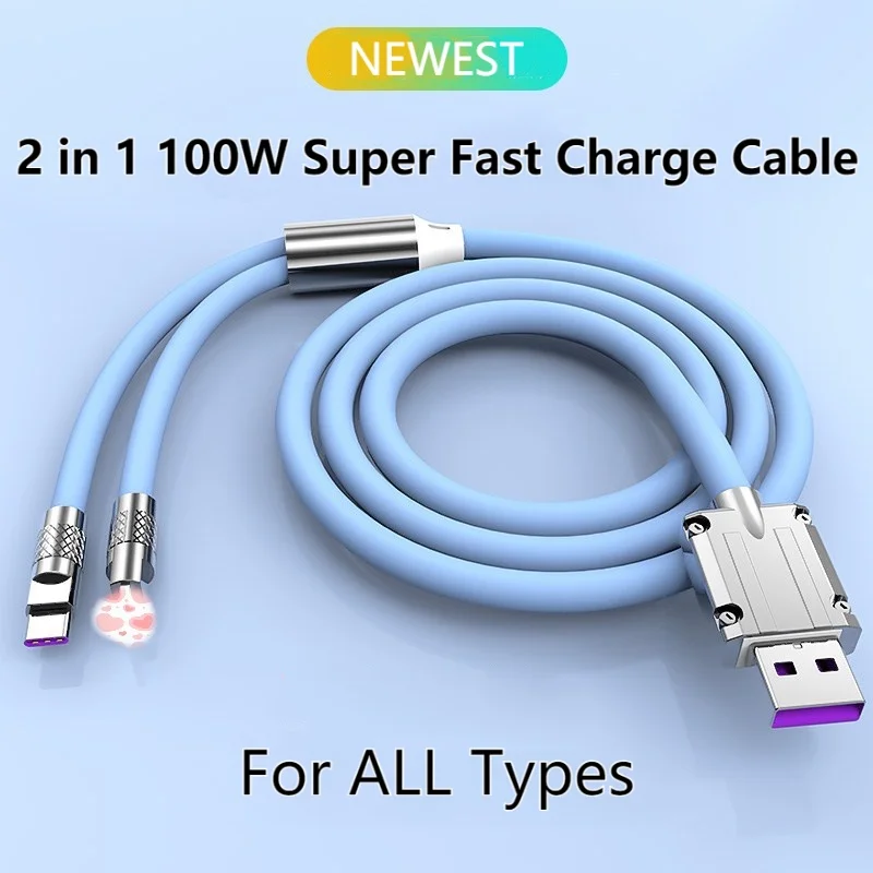 2 in 1 100W 6A Super Fast Charging Cable For Huawei Family Bucket Type C Cable Liquid Silicone Charge Cable Bold 6.0mm Data Line