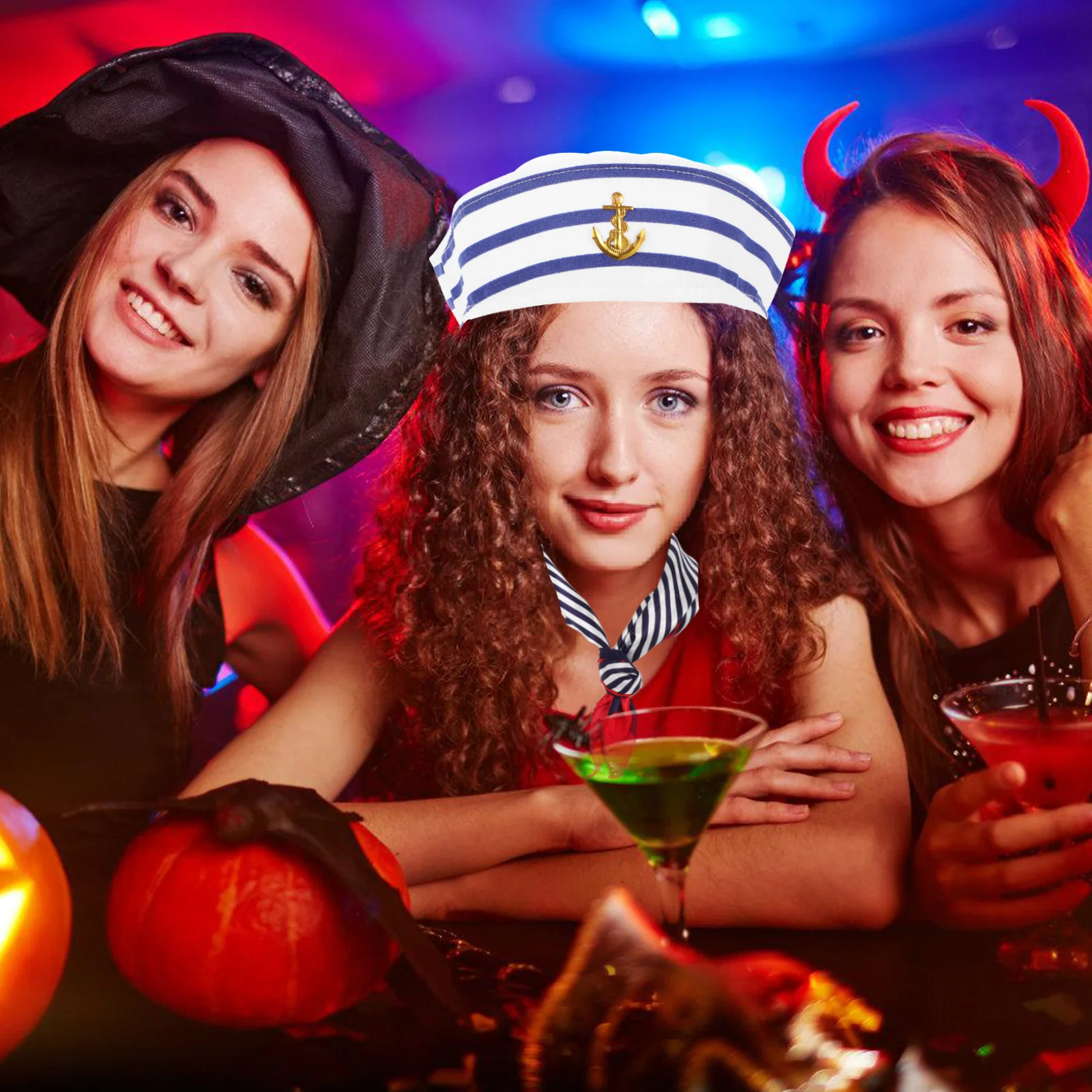 1 set berretto da marinaio per yacht cappello sciarpa accessorio per costume nautico traspirante durevole unisex gioco di ruolo in maschera di Halloween