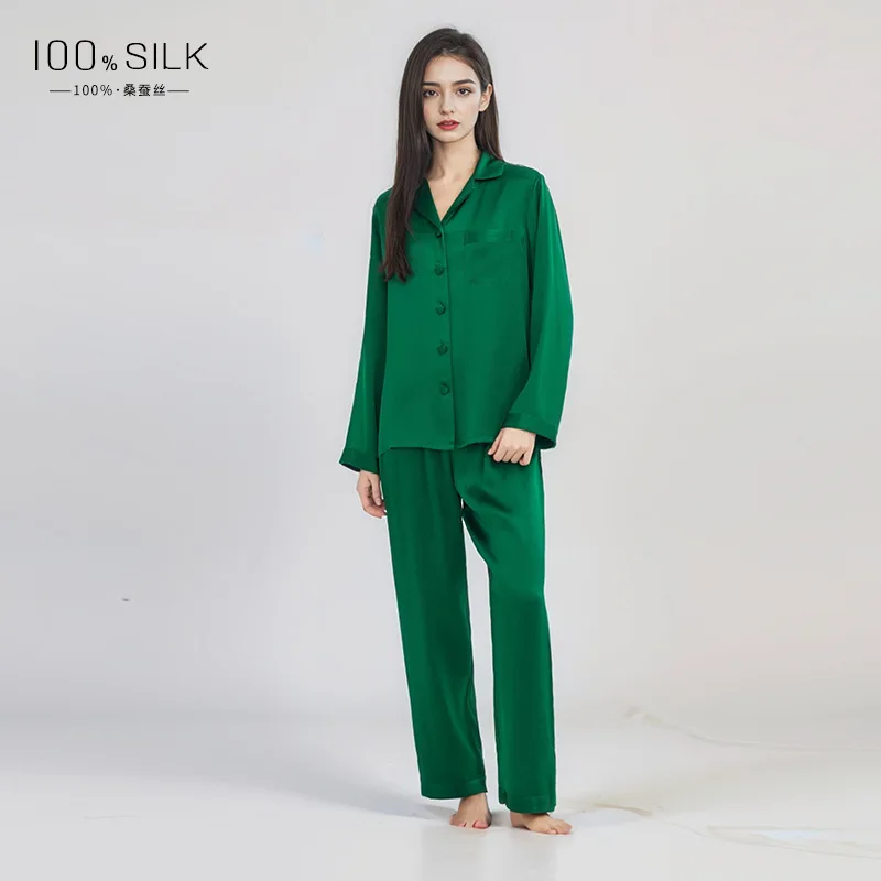 

2025 New Summer Style 100% Mulberry Silk Long-sleeve Women's Pajama Set