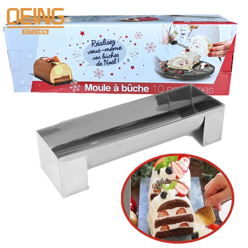 Christmas Log Cake Slot Mold Set Stainless Steel DIY Christmas Dessert Chocolate Pastry Baking Accessories Moule Buche De Noel