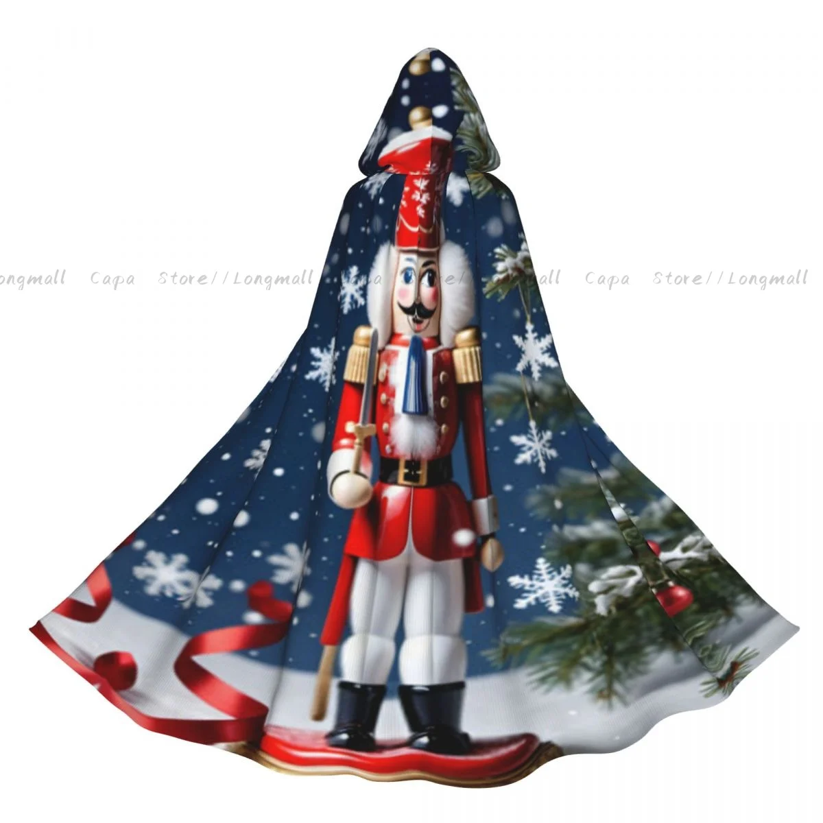 Adult Vampire Cape Hooded Robe Nutcracker With Christmas Snowflakes Halloween Cloak Full Length Cosplay