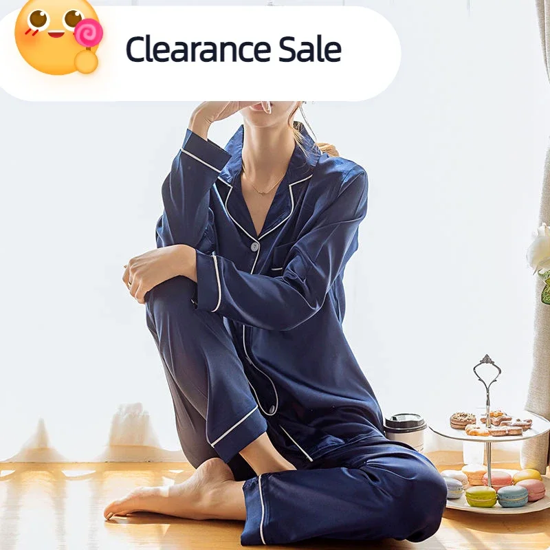 Women Silk Satin Pajamas Pyjamas Set Sleepwear Pijama Couple Pajamas Suit Solid pajamas Multi-colored pajama party