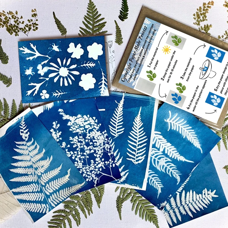 A4 A5 A6 Colored Cyanotype Paper DIY Kit 3 Sizes Optional with Templates Clamp Manual Creative Art Craft Set for Beginners