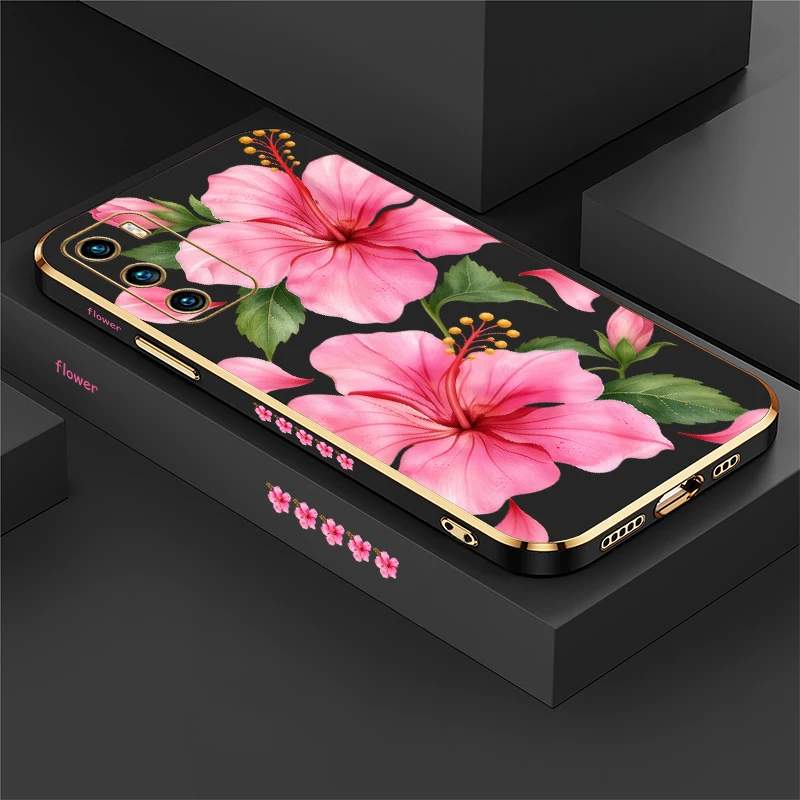 Fashion Popular Flowers Phone Case For Huawei P40 Lite 4G 5G P20 P30 Pro P Smart + 2019 2021 Plating TPU Anti Scratch Cover Capa