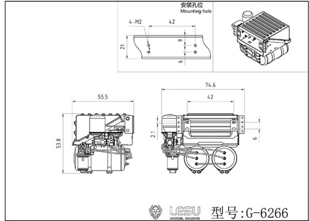 Lesu Battery box /Air tank set for Tamiya WOLVO FE/VM RC Truck 1/14 scale