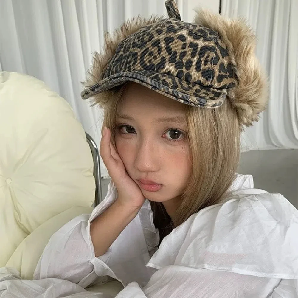 جديد ليوبارد طباعة قبعة بيسبول سروال قصير قصير حافة منفذها القبعات سميكة المخملية بلغت ذروتها قبعة المرأة