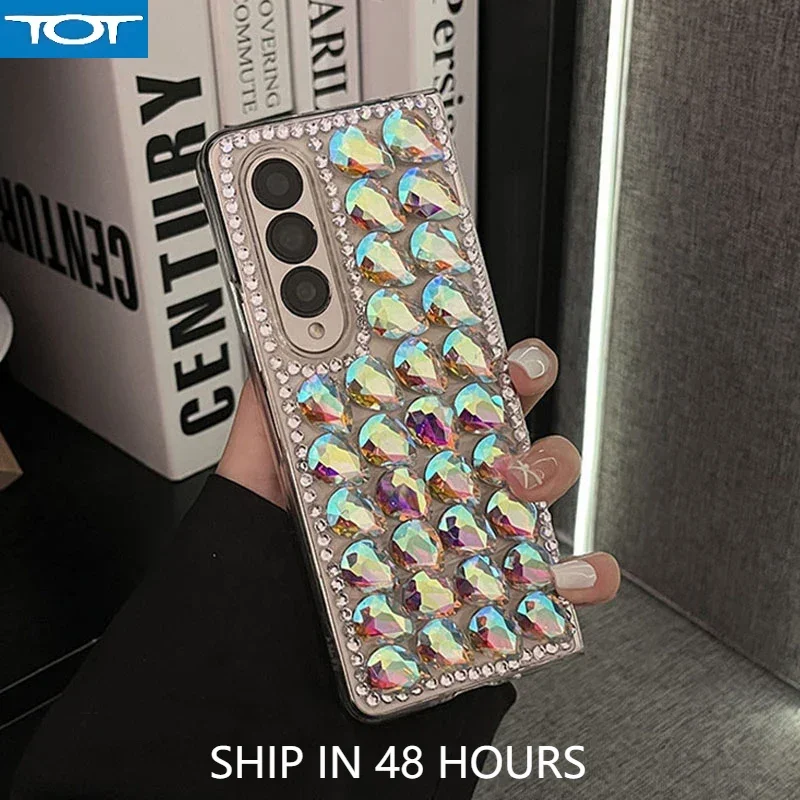 

Роскошный блестящий чехол для телефона со стразами для Samsung Galaxy Z Fold 6 5 4 3 2, красочный прозрачный жесткий чехол из поликарбоната с каплями воды и бриллиантами Ca