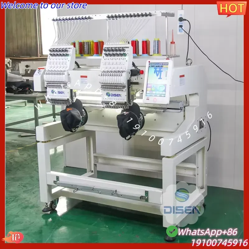 2026Hot DISEN Automatic NEW Professional High Speed 1200rpm Sewing Cap Embroidery Machine Computerized 2 Head Embroidery