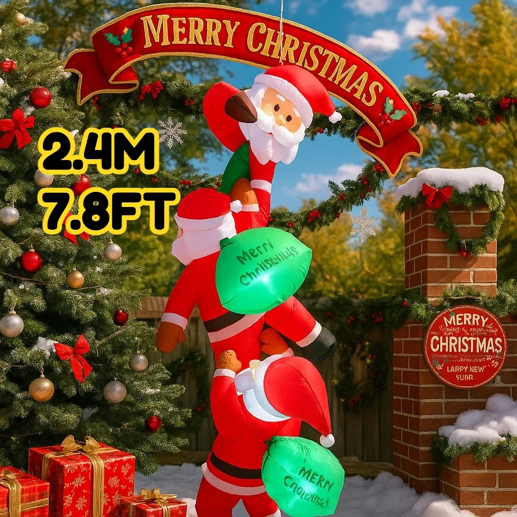 7.8피트 크리스마스 장식품 LED 장식이 있는 풍선 산타클로스 등반 장난감 가정 마당 장식 크리스마스 용품 야외 장식품